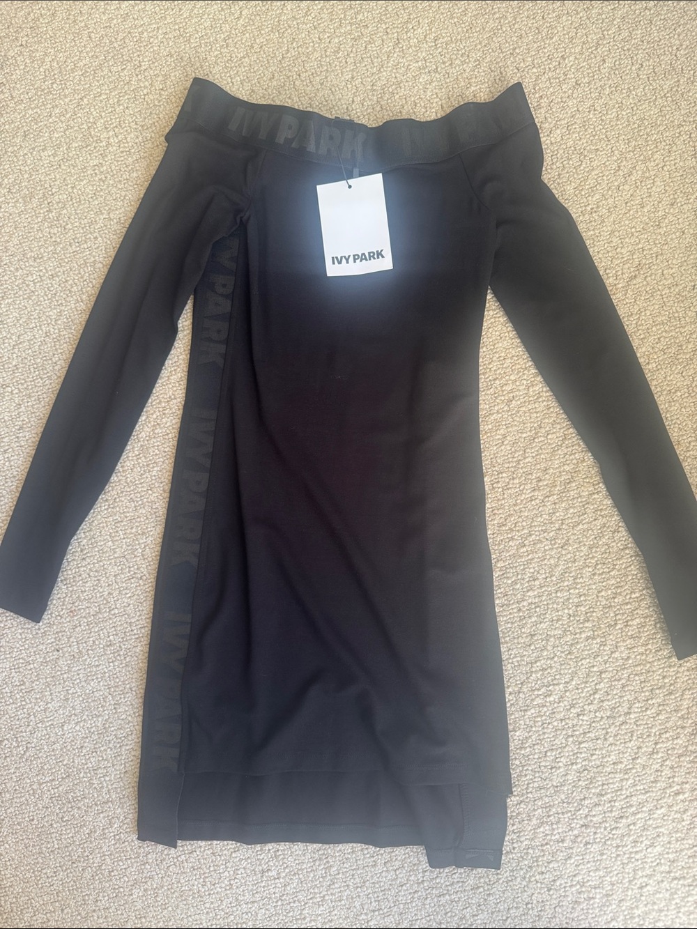 IVY PARK Black Off-the-Shoulder Long Sleeve Bodycon Dress